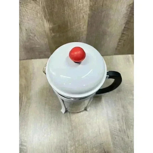 Starbucks Coffee French Press White Metal Red Knob Black Handle 34oz Japan RARE - Picture 3 of 11